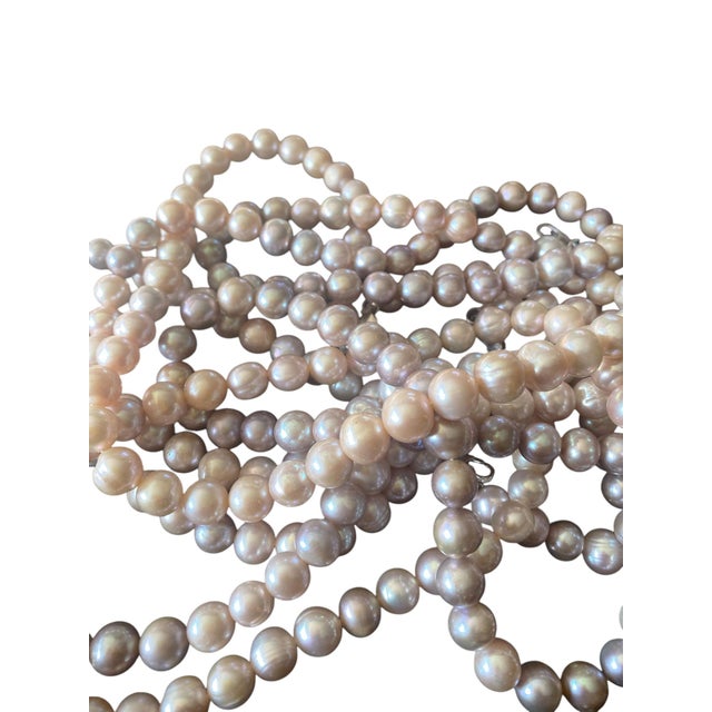 Gemstone Genuine Pinkish /Grayish Pearl Necklace Cultured Freshwater 17" Long For Sale - Image 7 of 10