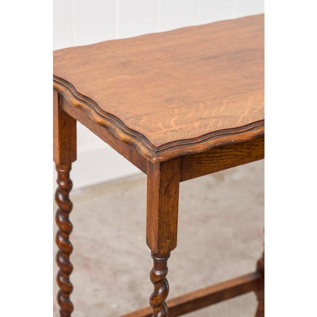 1910s Honey Oak Tiger Barley Twist Table W/ Scallop Edge For Sale - Image 4 of 8
