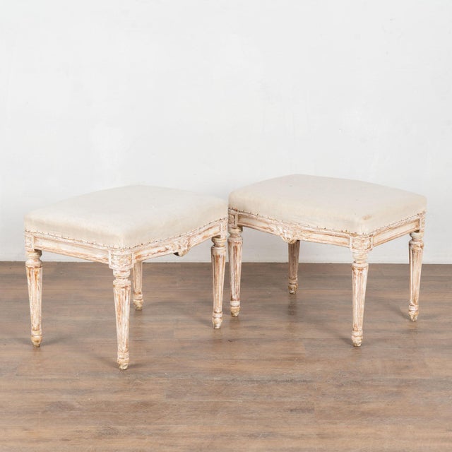 Pair, 19th Century Swedish Gustavian White Stools Tabourets For Sale - Image 11 of 11