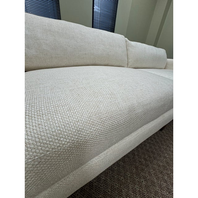 White Lee Industries 8 Foot Two Cushion Sofa With Oak Base in White Woven Linen Blend Fabric For Sale - Image 8 of 10