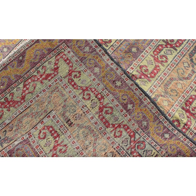 Antique Turkish Rug With Vertical Stripe Design in Light Green, Red, Light Orange and Purple For Sale In Atlanta - Image 6 of 7