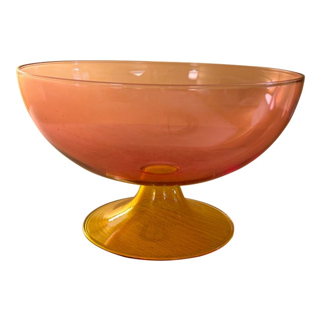 Postmodern Large Italian Blown Glass Bowl in Pink and Yellow For Sale