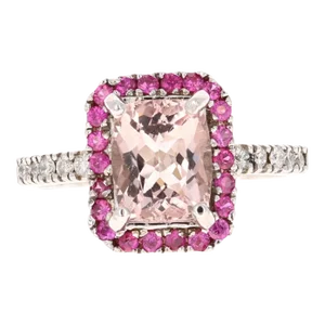 2.39 Carat Pink Morganite Sapphire Diamond White Gold Engagement Ring Size 7