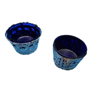 Antique Dutch 833 Silver Cobalt Glass Large Open Salt Cellars 1890 - Set of 2