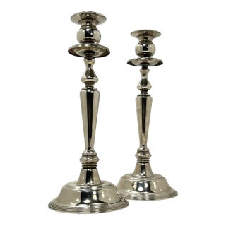 Vintage Neo-Classical Silver Plate Candlesticks - A Pair For Sale