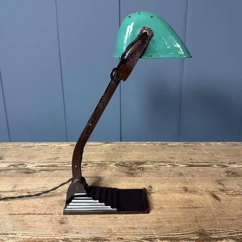 Banker's Lamp withTurquoise Enamel Shade from Erpé, 1930s For Sale - Image 16 of 18