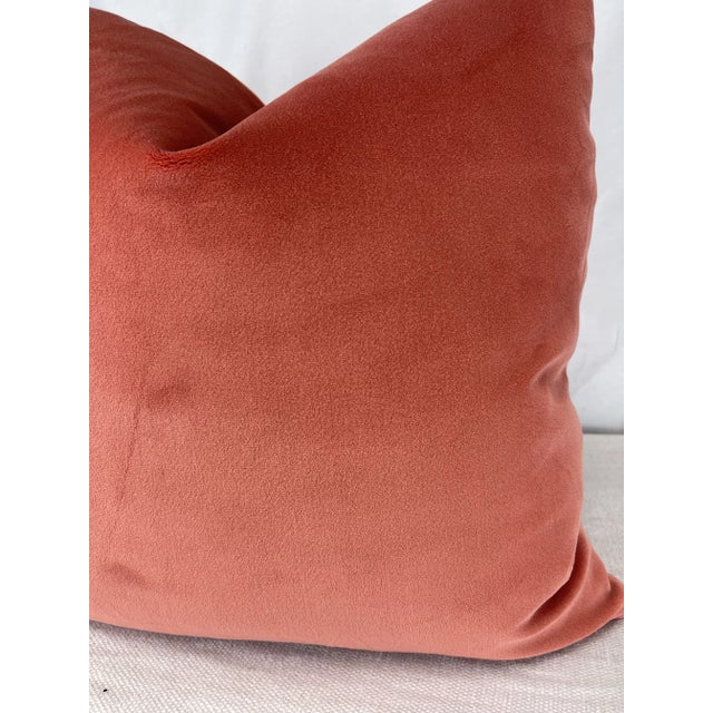 Transitional Scalamandre "Torino Velvet" in Coral 22" Pillows-A Pair For Sale - Image 3 of 3