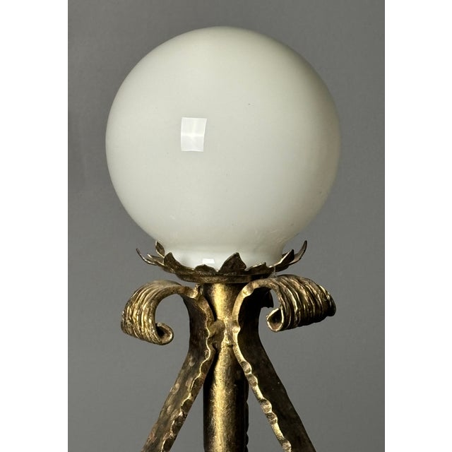 Mid-Century Modern Mid-Century Brutalist Wrought Iron and Opaline Table Lamp, Spain, 1950s For Sale - Image 3 of 13
