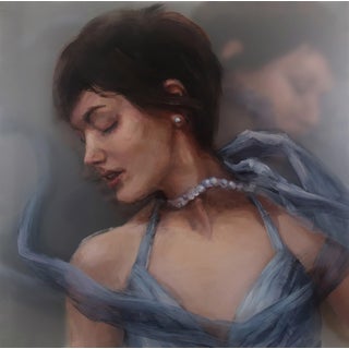 Unwrap by Michelle Jader | Oil on 3 Acrylic Panels Portrait of a woman with flowing fabric. For Sale