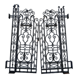 Pair of Antique 1920’s Wrought Iron Pedestrian Garden Gates Attributed to Bullock’s Wilshire Building