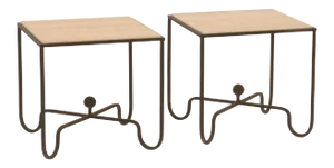 Contemporary "Entretoise" Design Frères Wrought Iron and Onyx Side Tables - a Pair