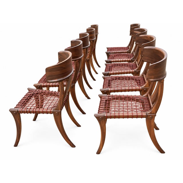 Klismos Style Solid Walnut Dining Chairs -Set of 10 For Sale - Image 4 of 5