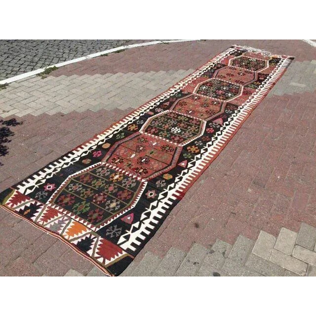 Mid-Century Modern VIntage Turkish Kilim Runner - 42" X 175" For Sale - Image 3 of 7