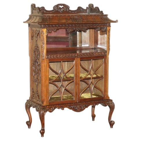 Antique Chippendale Pagoda Top Display Case For Sale