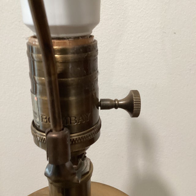 Mid 20th Century Bombay Fine Cut Crystal Column Brushed Oiled Bronze Table Lamp on Marble Base With Burgundy Pleated Shade For Sale - Image 9 of 12