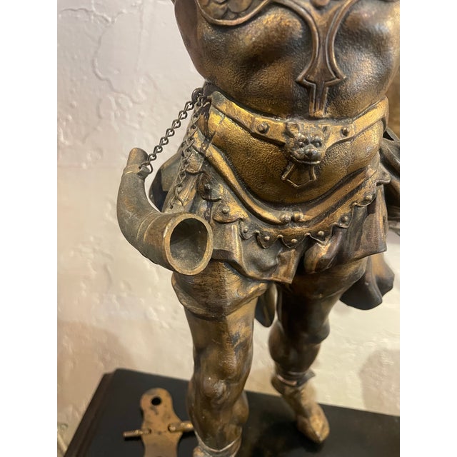 Art Nouveau Early 19th Century Figural Bronze and Gilt Statue by Pierre Louise Deltrier Clock by Ansonia New Haven For Sale - Image 3 of 12