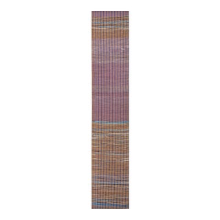 1950s Multicolor Stripe Vintage American Rag Rug Runner 3' X 33' Handknotted Wool Carpet For Sale