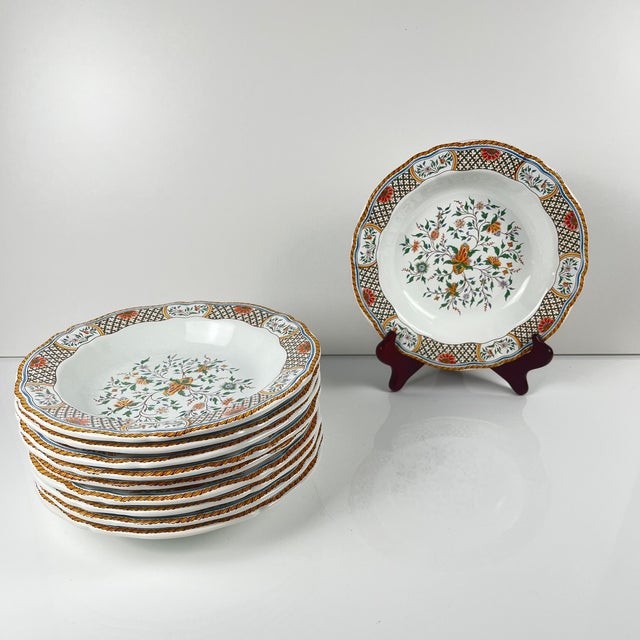 Soup Plates with Rouen Sainfoin Pattern from Gien, 1990, Set of 10 For Sale - Image 3 of 10