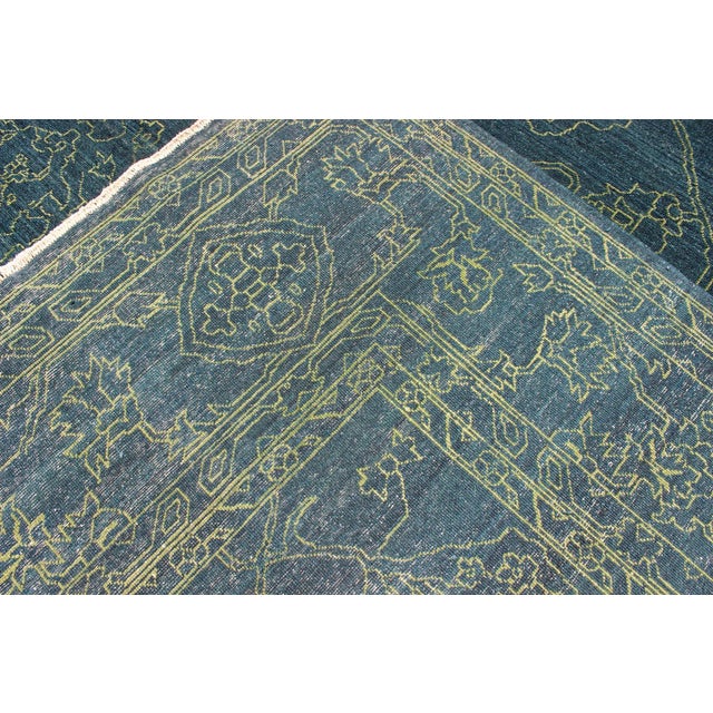 Transitional Turkish Rug by Keivan Woven Arts, Teal Blue & Green 10'2 X 14'5 For Sale - Image 12 of 13