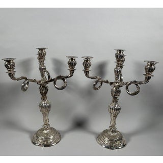 Pair of Rococo Candelabra in Solid Silver 950, Louis XV Style, 18th Century For Sale