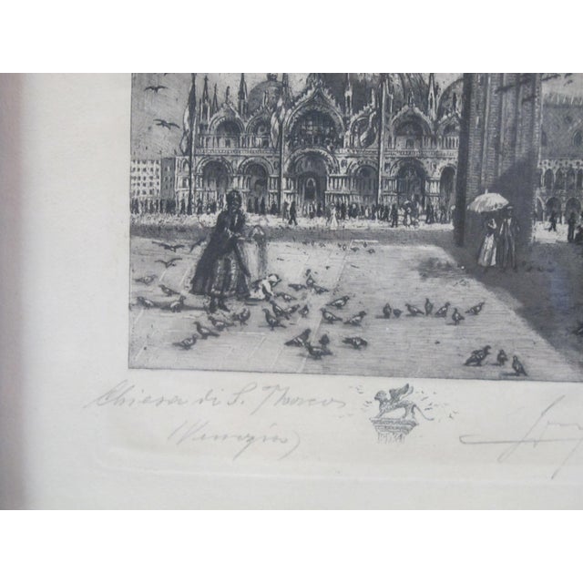 Italian Antique San Marcos St Marks Square of Venice Italy Signed Framed Etching For Sale - Image 3 of 6