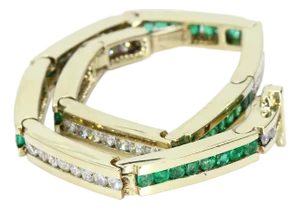 14k Yellow Gold Tennis Bracelet With Channel-Set Diamonds & Emeralds