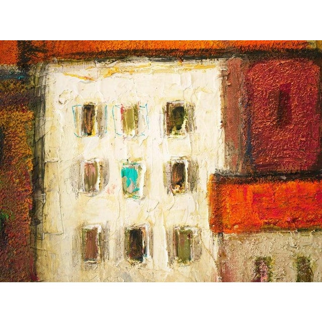 20th Century Warm-Toned Abstract Modern Village by the Ocean With Boats Landscape by David Adickes For Sale - Image 10 of 14