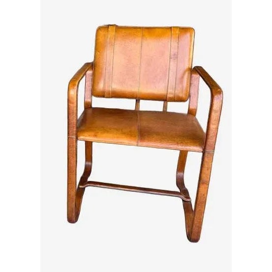 Early 21st Century Ralph Lauren Style Rh Leather Buckle Chair - Jacques Adnet Style For Sale - Image 5 of 10