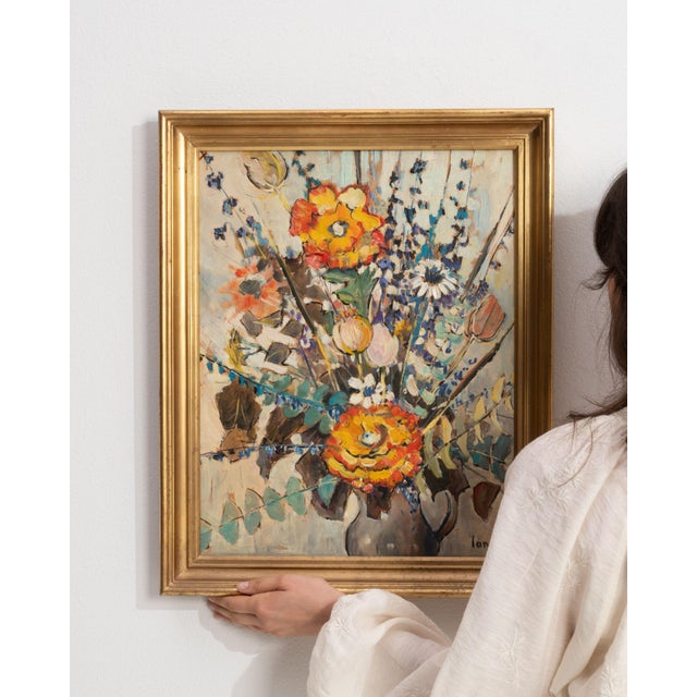 Orange 1970s France Orange Wood Painting For Sale - Image 8 of 15