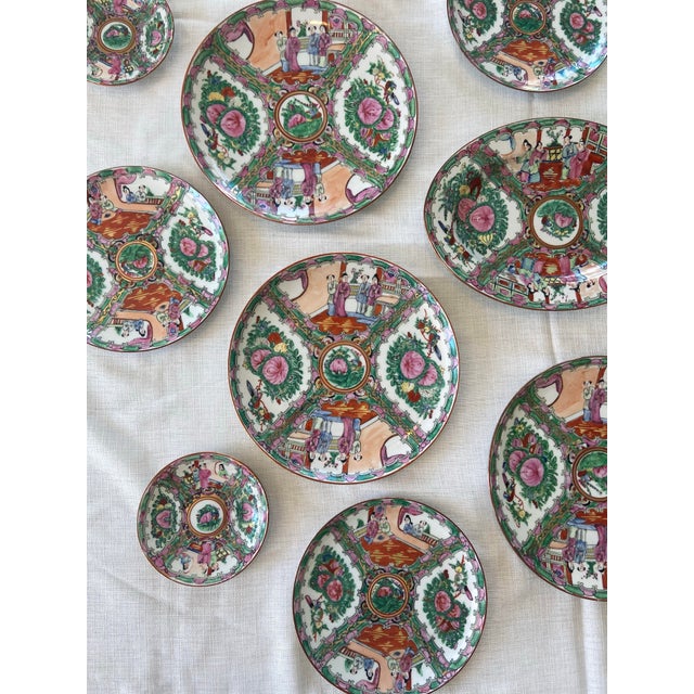 Green Antique Famille Rose Medallion Plates- 17 Piece Set For Sale - Image 8 of 12