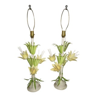 1960s Mid-Century Modern Tole Lilies Table Lamps - a Pair For Sale
