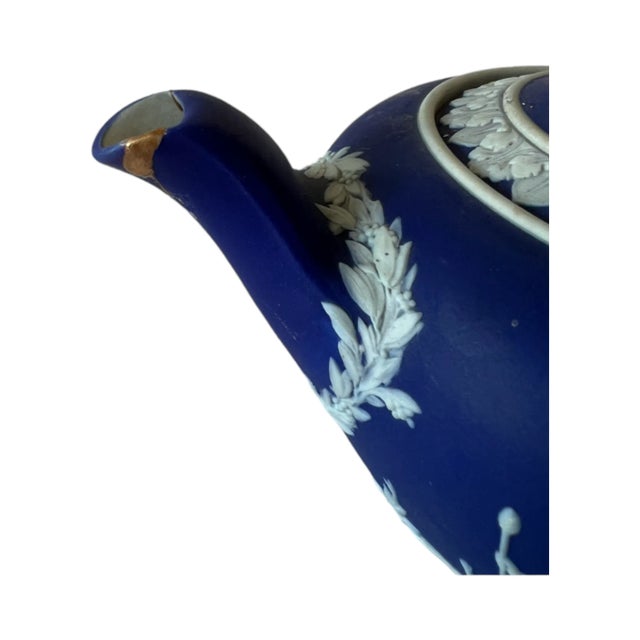 Antique Cobalt Blue Jasperware Wedgwood Teapot With Kintsugi Repair For Sale In San Francisco - Image 6 of 11
