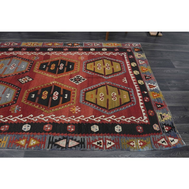 Islamic 1970s Vintage Handmade Wool Cotton Red Kilim Runner Rug For Sale - Image 3 of 11