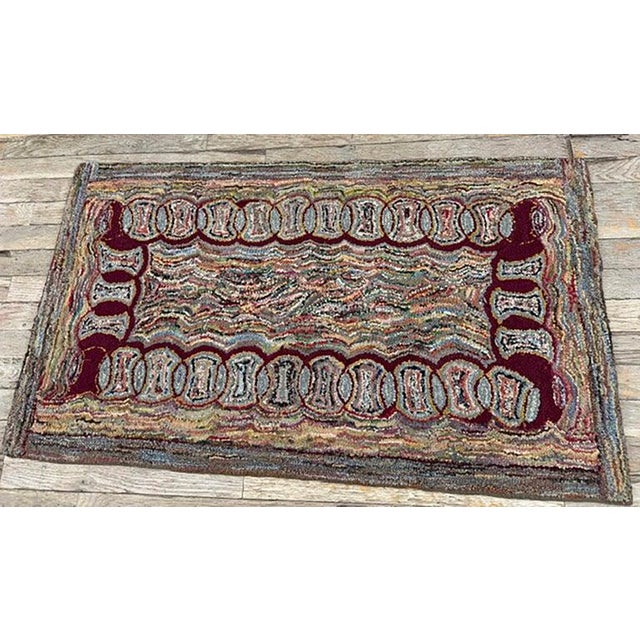 American 1880s Small Multicolor Geometric Folk Art Antique American Knotted Wool Hooked Rug For Sale - Image 3 of 7