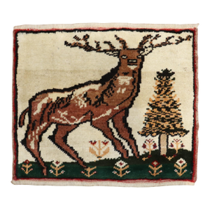 Vintage Zabihi Collection Deer Turkish Mini Rug
