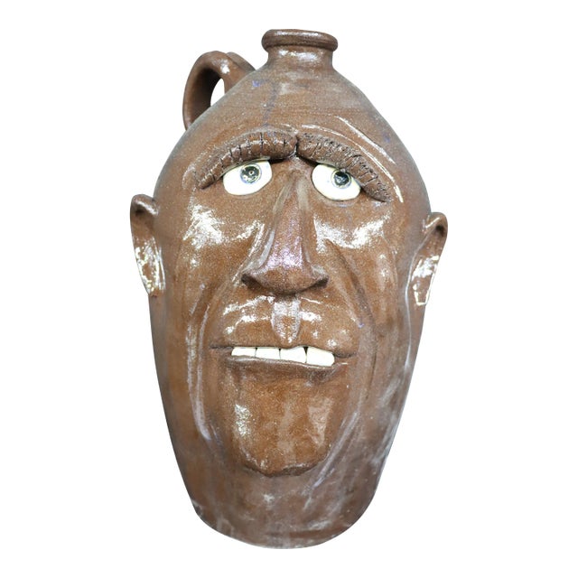 Whimsical Terra-Cotta Face Jug For Sale