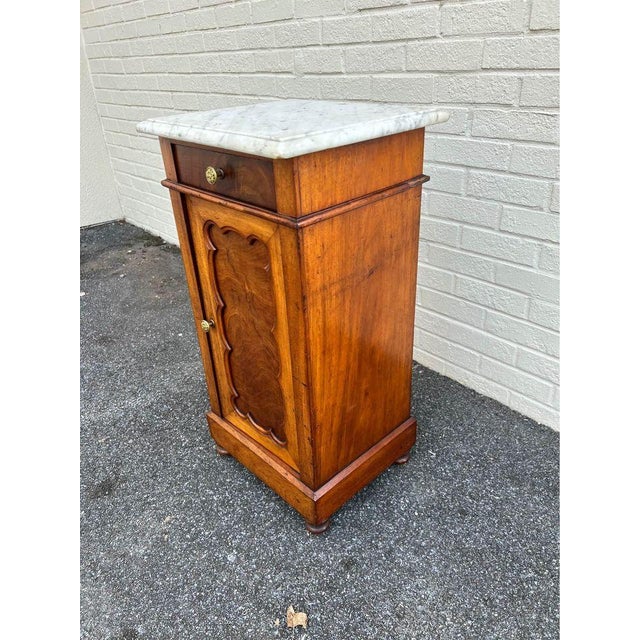 Antique 19th Century Victorian Style Marquetry King Wood Inlaid Marble Side Cabinet. For Sale - Image 9 of 10