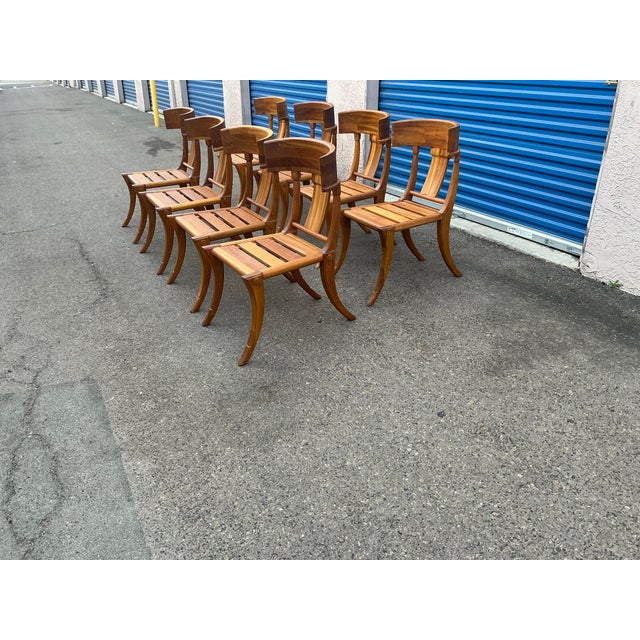 Wood Teak Klismos Patio Dining Chairs. - Set of 8 For Sale - Image 7 of 16