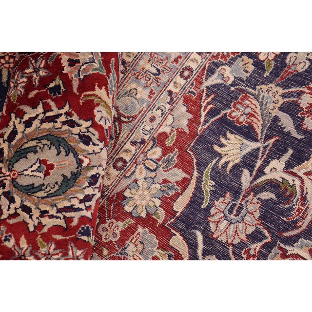 Textile Medallion Kazveen Pak-Persian Blue/Red Wool&Silk Rug - 9'9'' X 14'4'' For Sale - Image 7 of 8