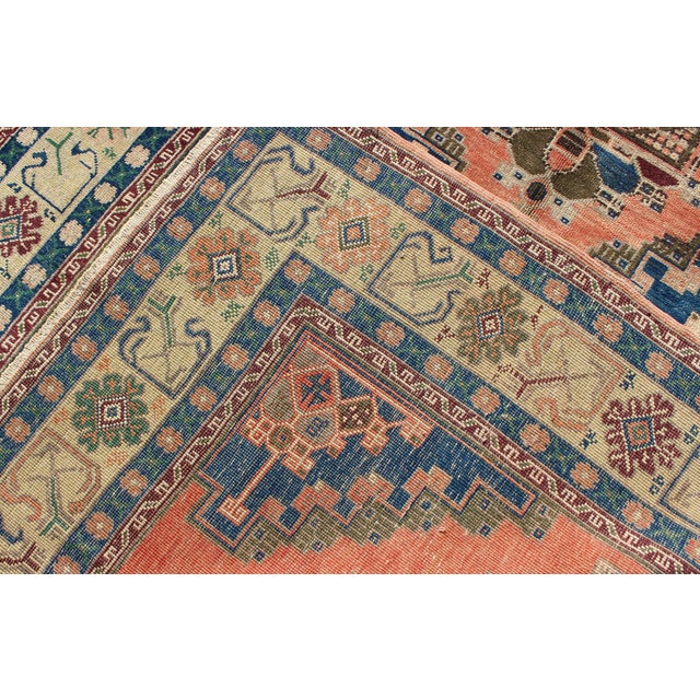 Salmon Vintage Oushak Rug From Turkey With Medallions in Salmon Pink and Blue For Sale - Image 8 of 8