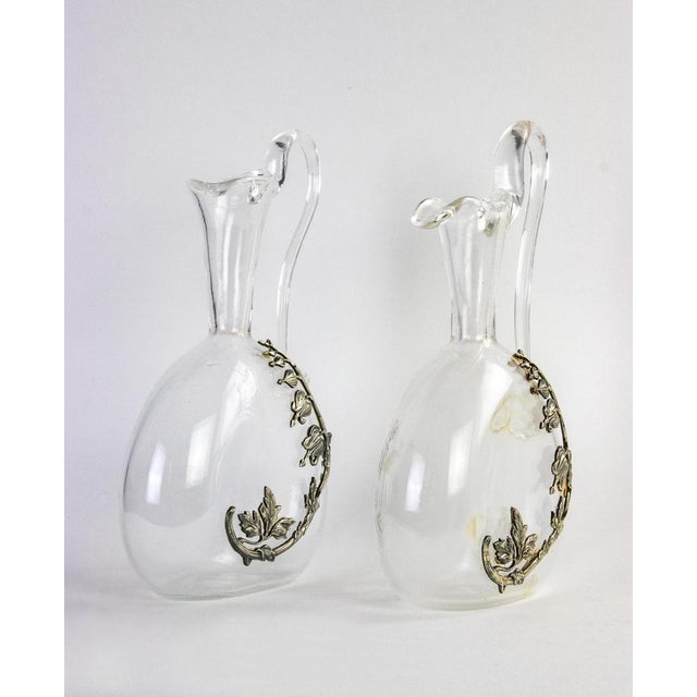 Vintage Glass Jugs with Silver Decorations, Italy, 1970s, Set of 2 For Sale - Image 4 of 5