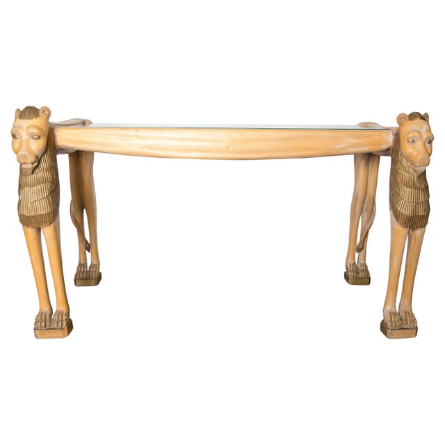 Vintage Carved Wood Egyptian Revival Lion Console Table For Sale - Image 13 of 13