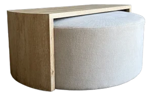 Laguna Round Ottoman With White Oak Waterfall Style Table