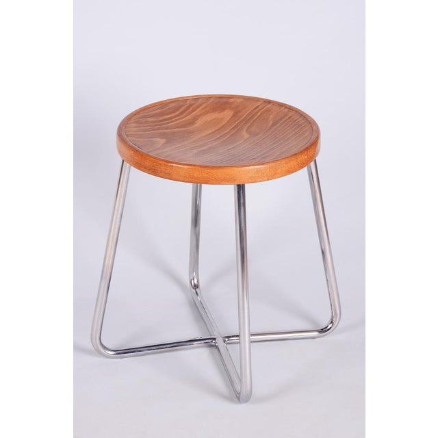 Bauhaus Stool in Beech and Chrome from Mücke-Melder, Czech, 1930s For Sale - Image 9 of 9