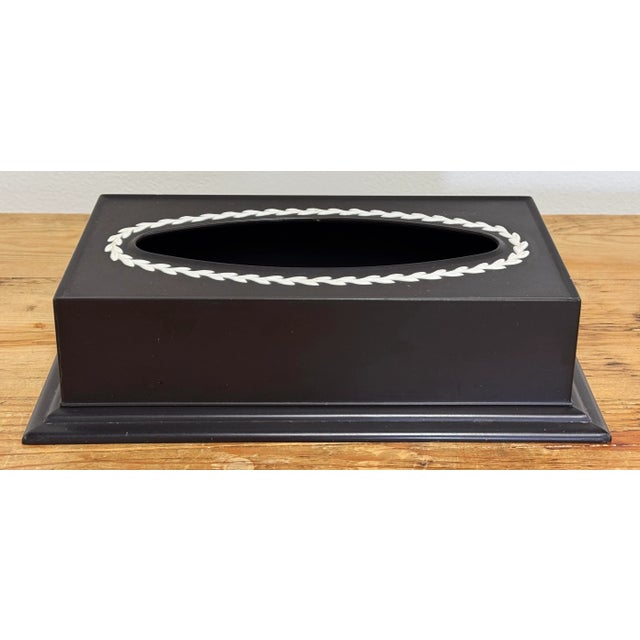 Black Vintage Fesco Resin Black Wedgewood Style Waste Basket and Matching Tissue Box Holder For Sale - Image 8 of 11