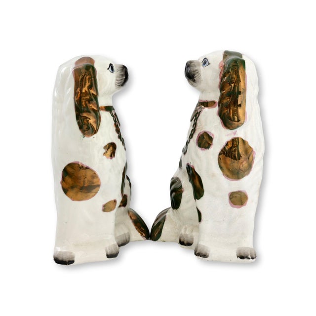 English Antique Staffordshire Blue Eyed Copper Lustre Dogs For Sale - Image 3 of 5