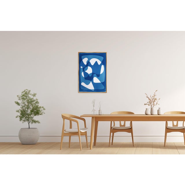 2025, Mid Century Modern Shapes, Unique Monotype Cyanotype in Blue Tones on Watercolor Paper by Kind of Cyan For Sale - Image 10 of 15