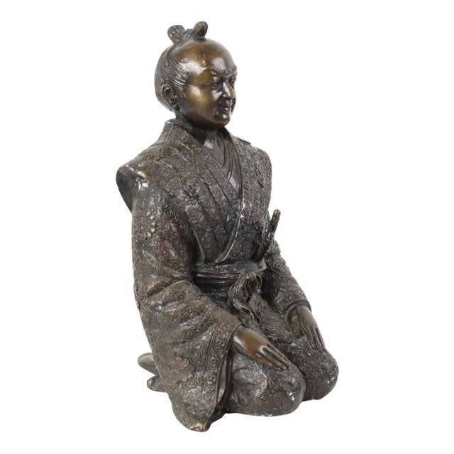 Japanese Artist, Bronze Sculpture of a Japanese Warrior Kneeling Samurai, 1950s, Bronze For Sale