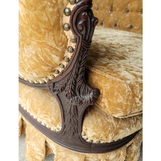 Vintage Round Chair Crushed Velvet For Sale - Image 4 of 4