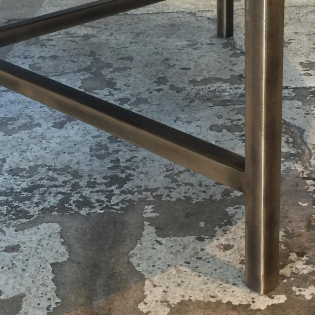 Metal Medium 'Tambour' Antiqued Brass and Hide Ottoman by Design Frères For Sale - Image 7 of 8